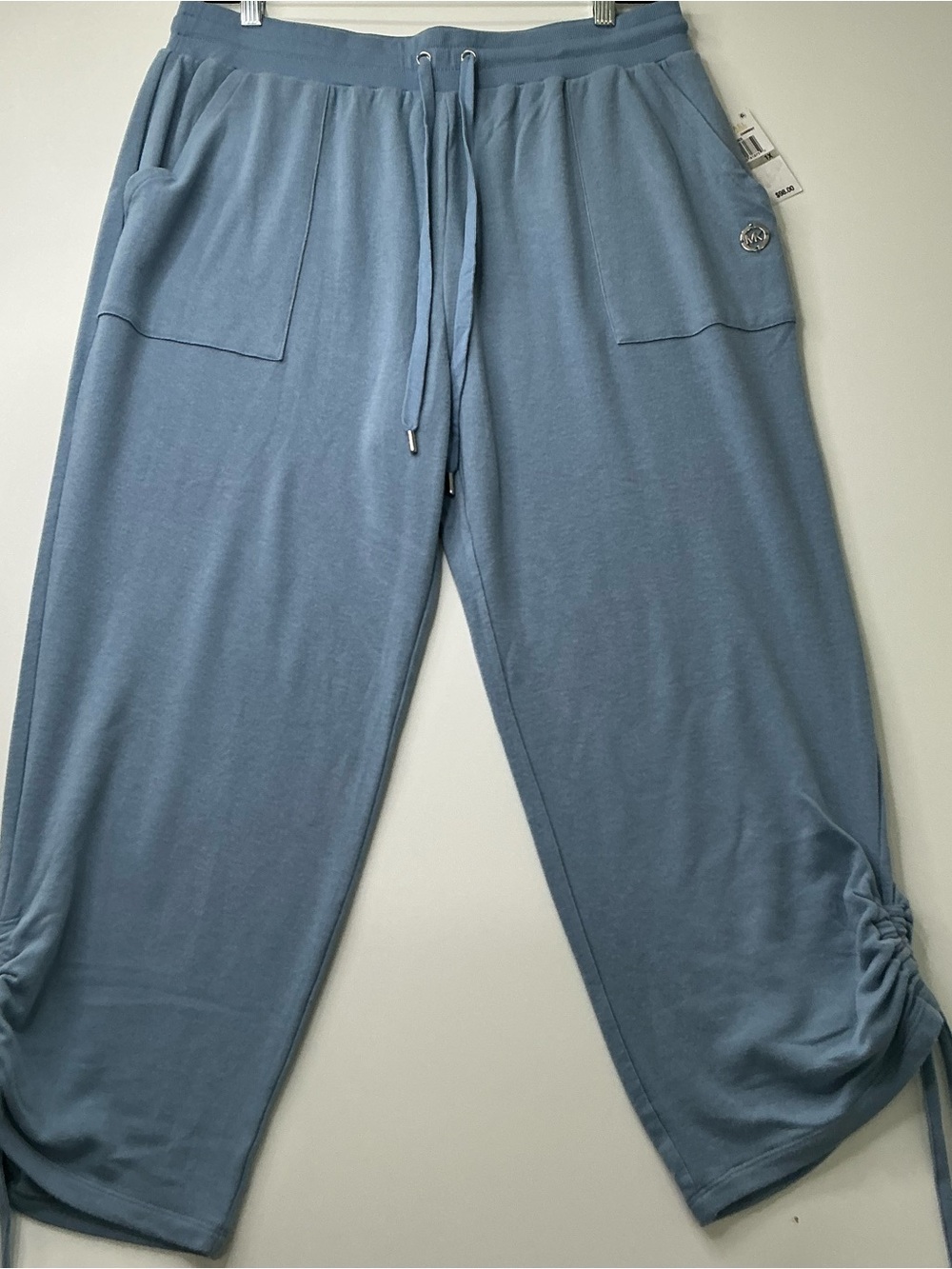 Michael Kors Ruched Tie Hem Drawstring 1X Plus Size Sweatpants Chambray New